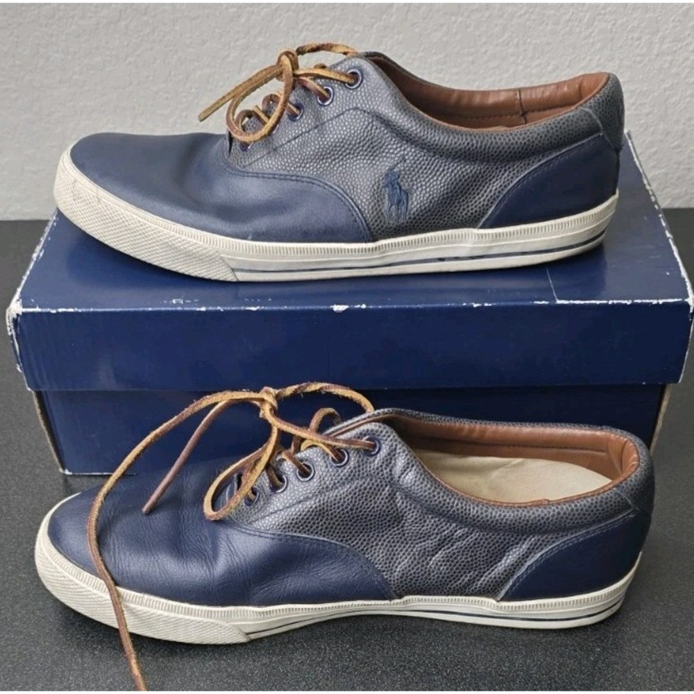 Polo Ralph Lauren Vaughn Saddle Men's 12D Sneakers Blue Leather Lace Up